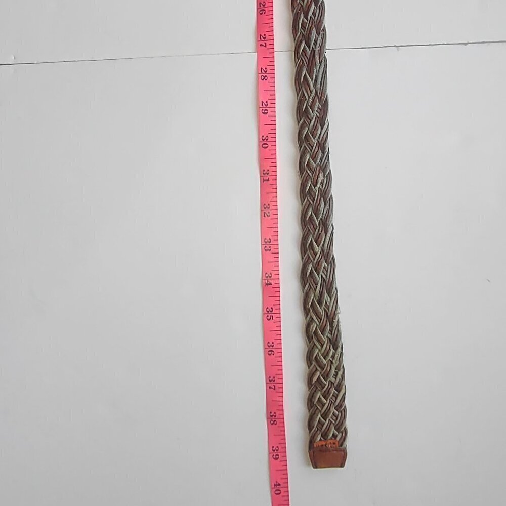 Vintage LEVI'S Hand Braided Leather & Denim Belt Orange Tab Brass Buckle Sz 32 - Picture 12 of 13